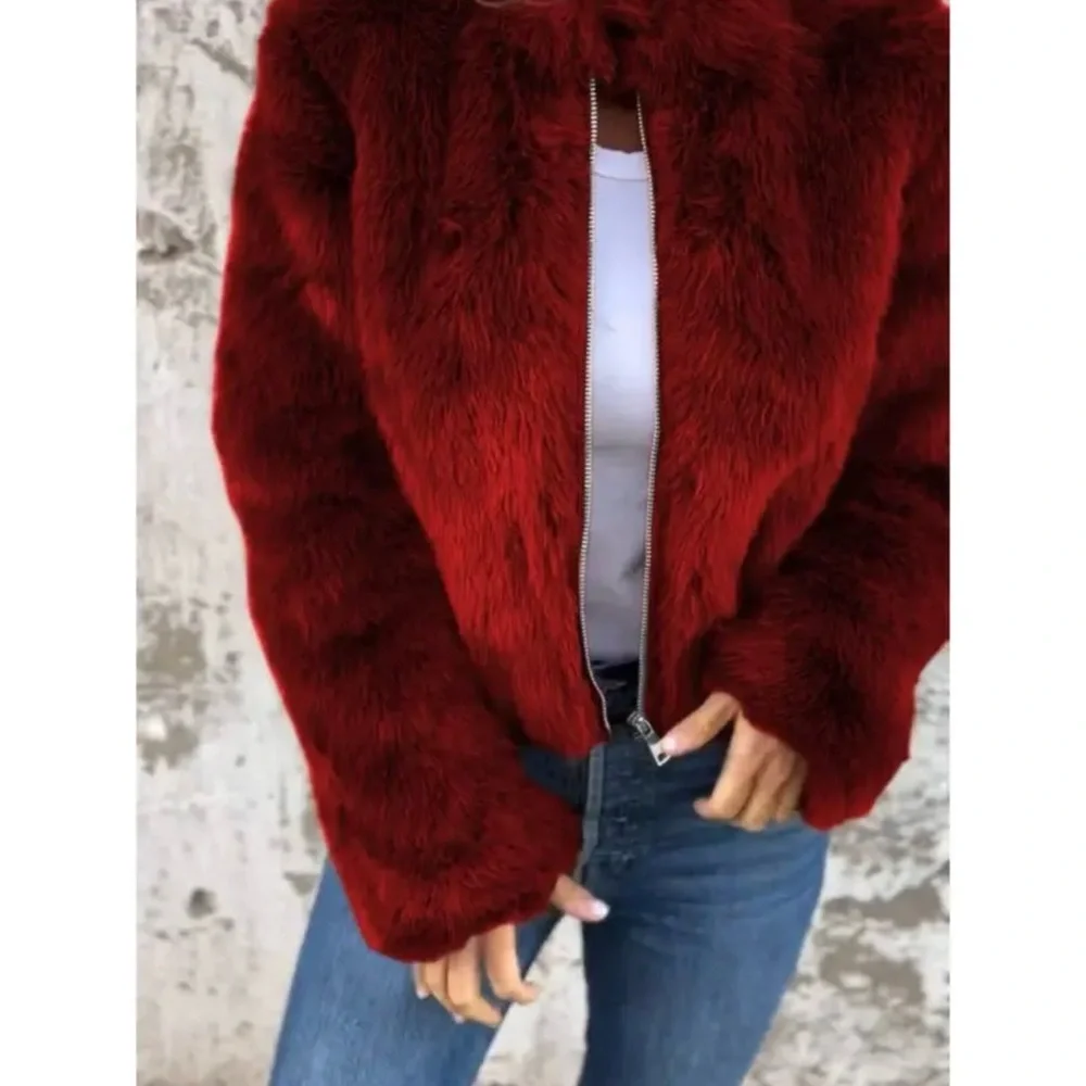 Women's Red Faux Fur Jacket Sz. XL - Picture 2 of 3